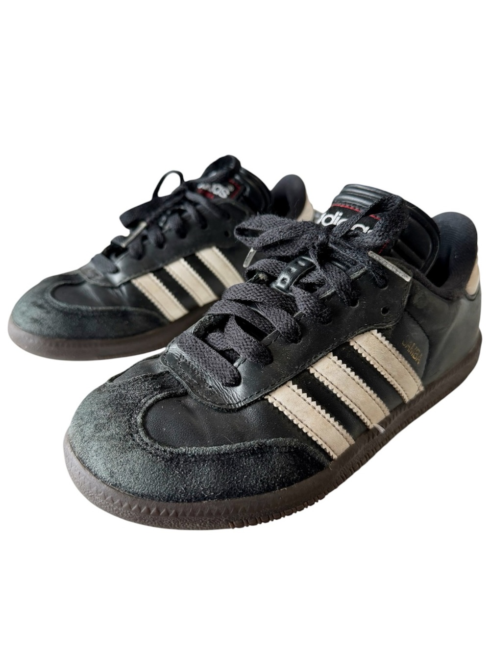 Adidas Black Samba Sneakers Boys Sz 1 Shoes Classic Three-Stripe Gum Sole